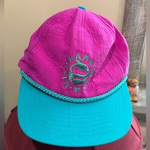 Vintage Sea World Shamu Whale Hat Cap Pink Teal Retro